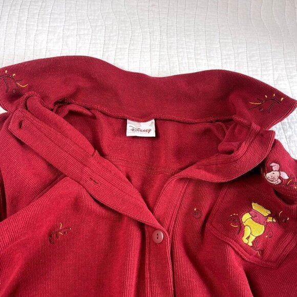Disney Womens Winnie the Pooh Piglet Embroidered Ribbed Sweater SZ L Red Button - Picture 11 of 12